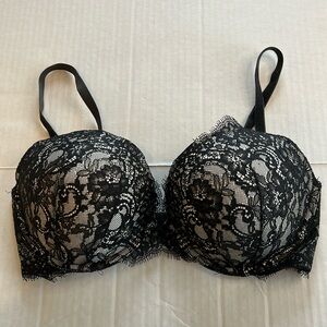 Victoria Secret Sexy Black Lace Bedazzled Deam Angels Push-up Bra Sz 34DD